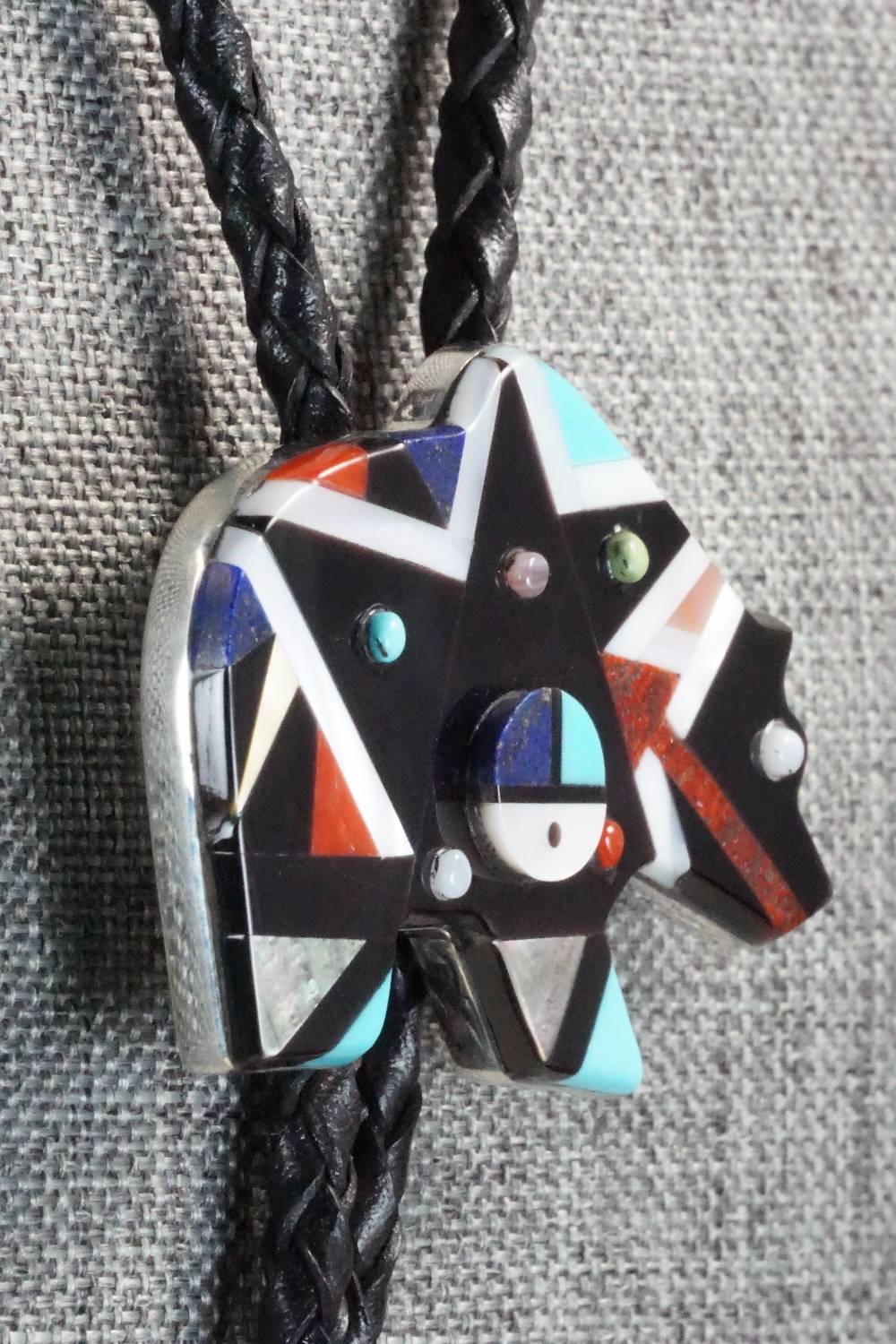 Multi Stone & Sterling Silver Inlay Bolo Tie - Ernie Ohmsatte
