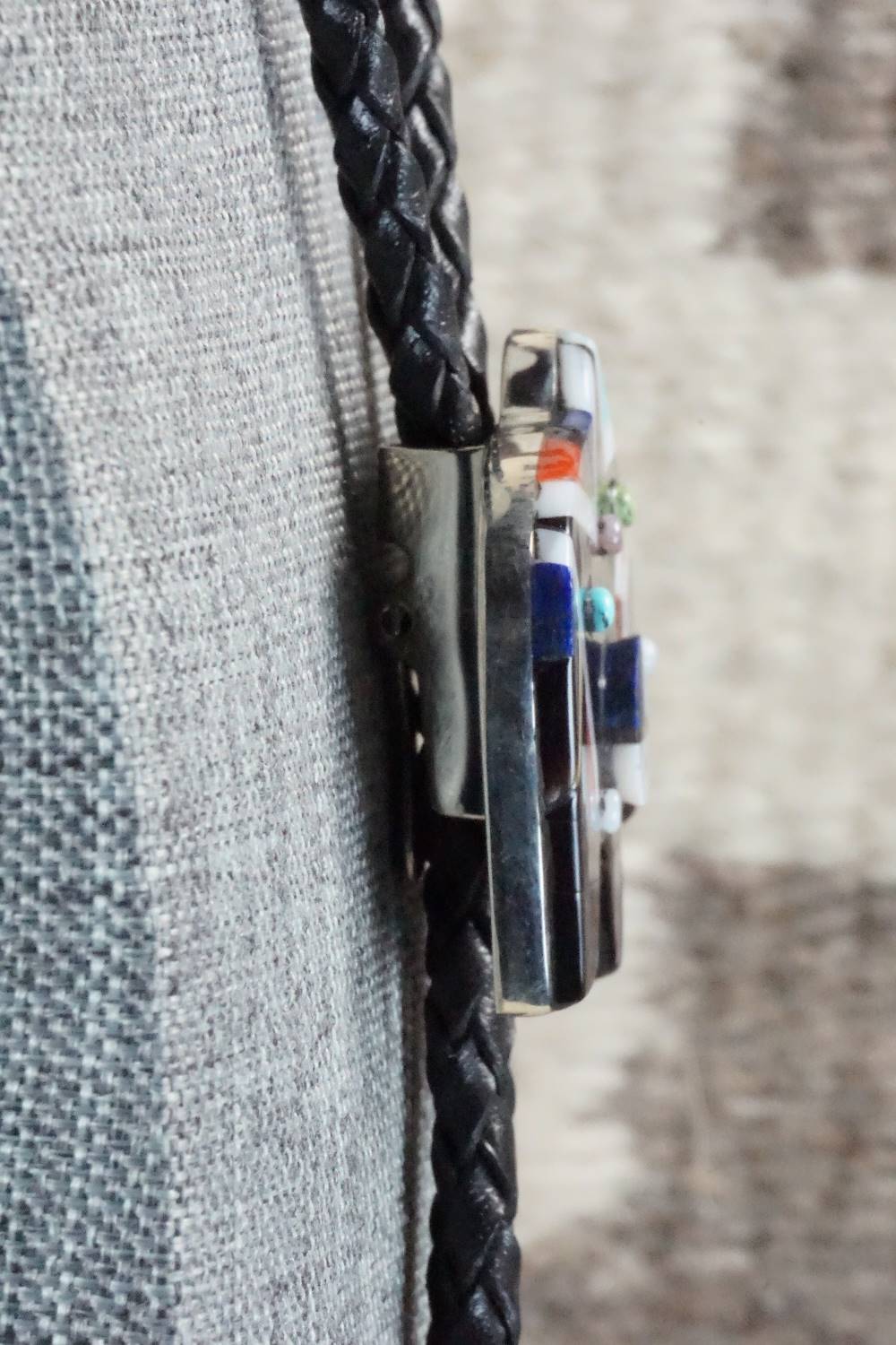 Multi Stone & Sterling Silver Inlay Bolo Tie - Ernie Ohmsatte