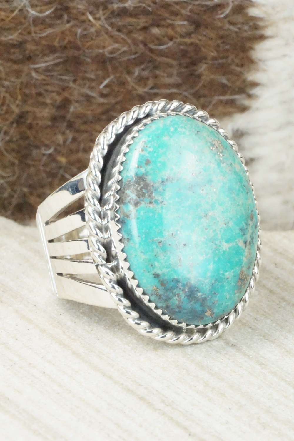 Turquoise and Sterling Silver Ring - Jeanette Saunders - Size 12.5