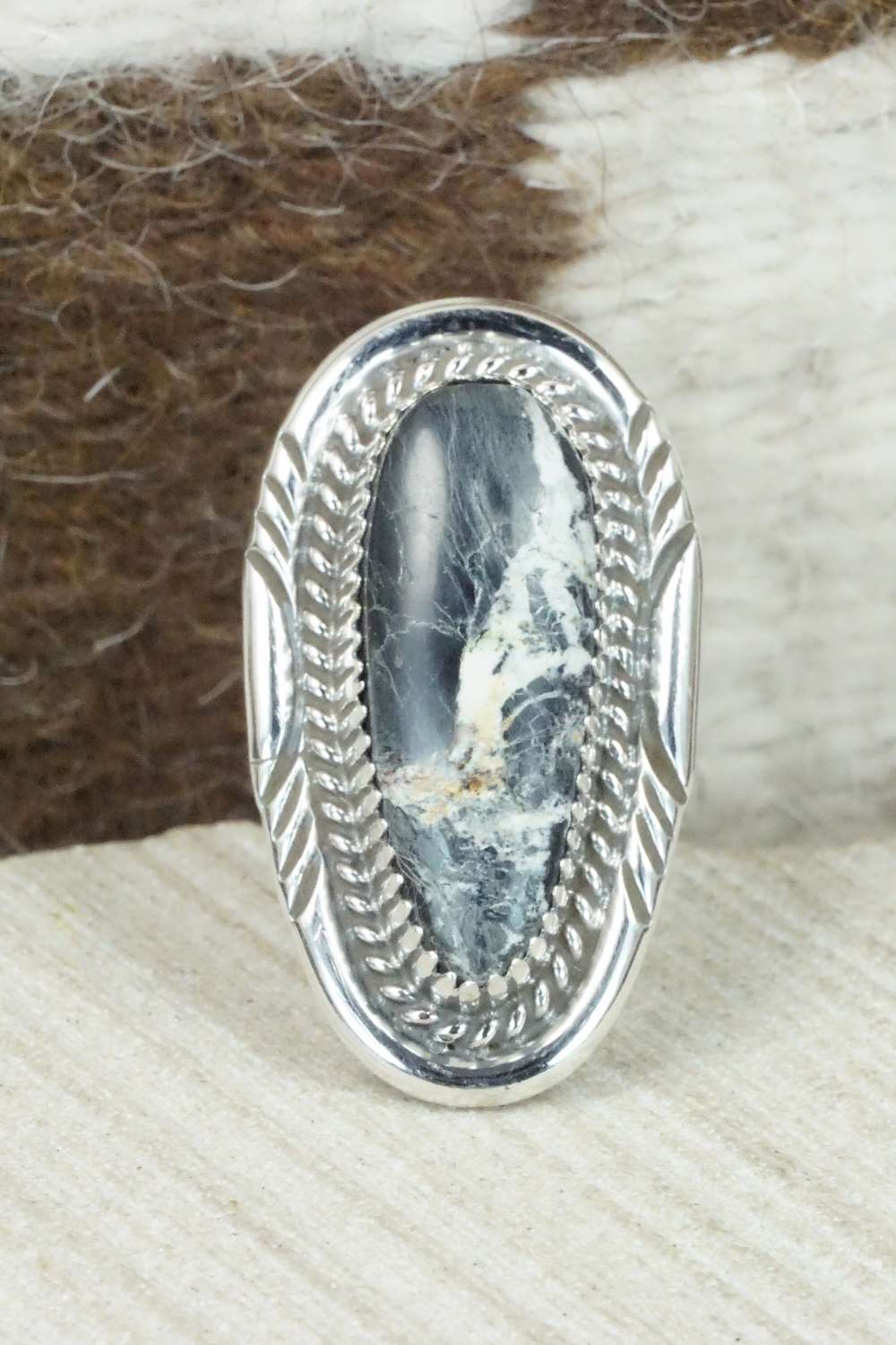 White Buffalo & Sterling Silver Ring - Alvin Joe - Size 6