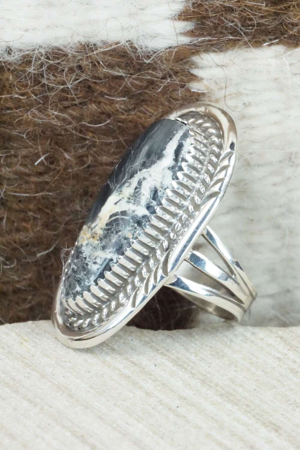 White Buffalo & Sterling Silver Ring - Alvin Joe - Size 6