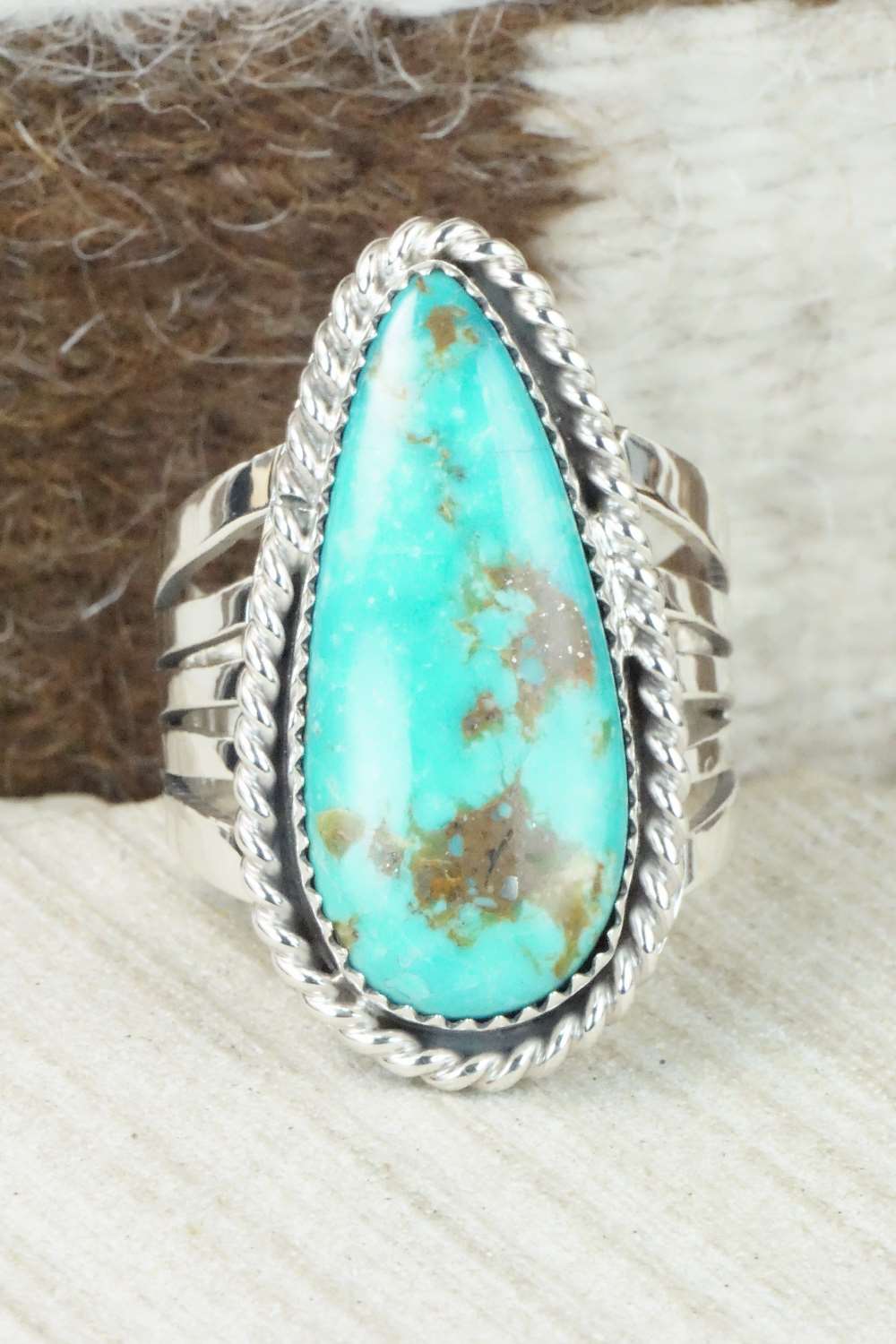 Turquoise and Sterling Silver Ring - Jeanette Saunders - Size 12.5