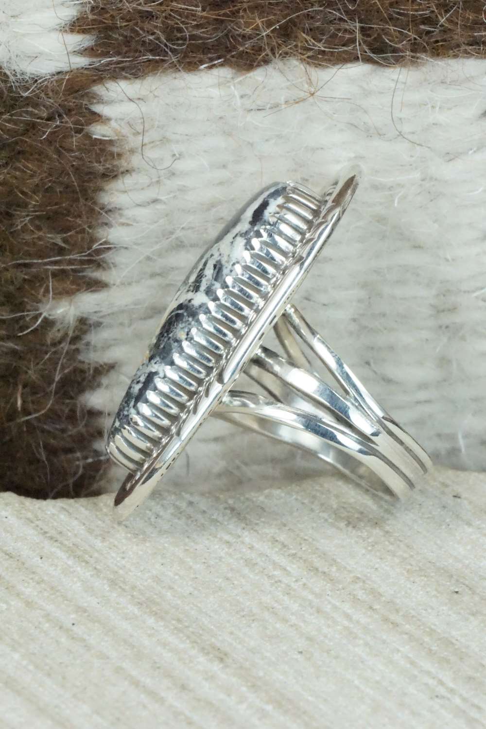 White Buffalo & Sterling Silver Ring - Alvin Joe - Size 6