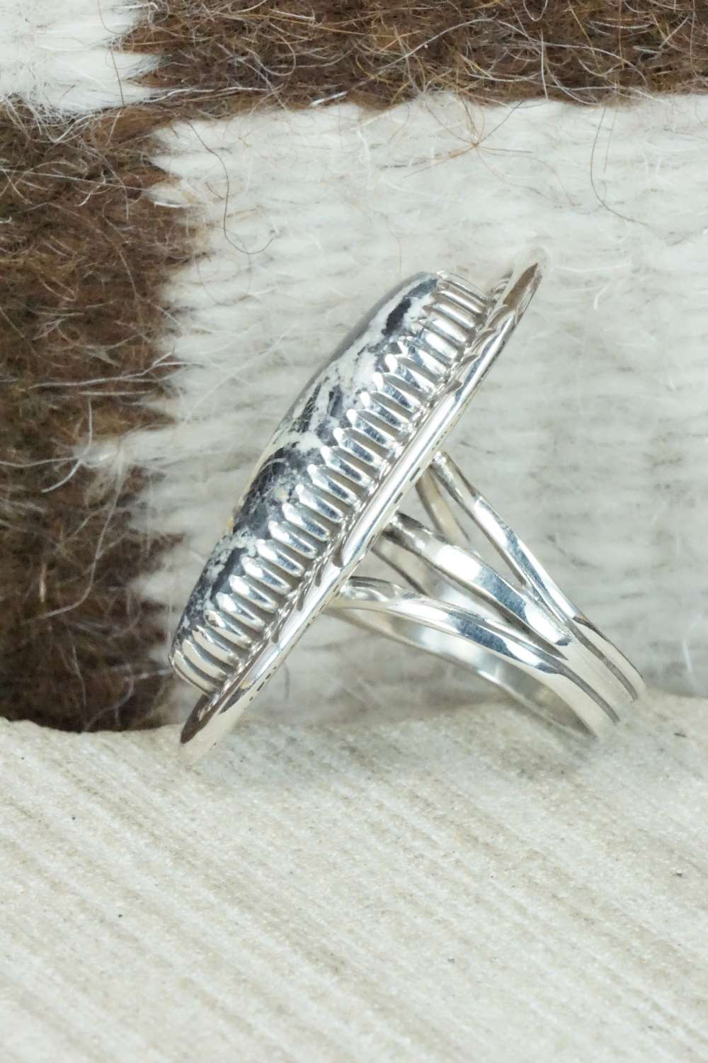 White Buffalo & Sterling Silver Ring - Alvin Joe - Size 6