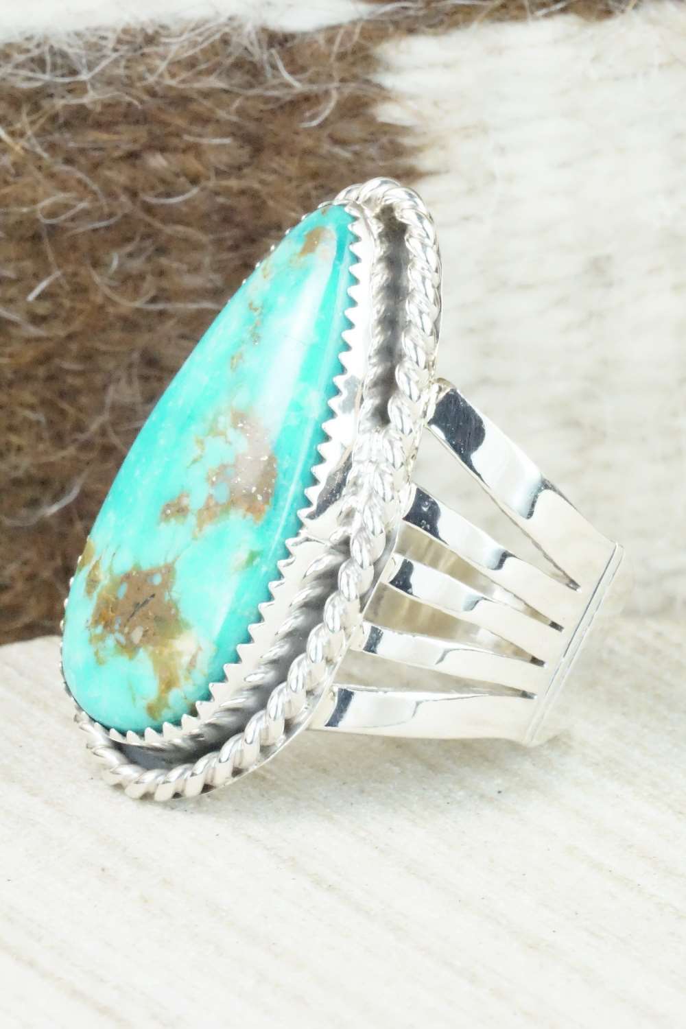 Turquoise and Sterling Silver Ring - Jeanette Saunders - Size 12.5
