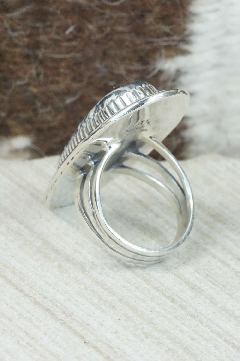 White Buffalo & Sterling Silver Ring - Alvin Joe - Size 6