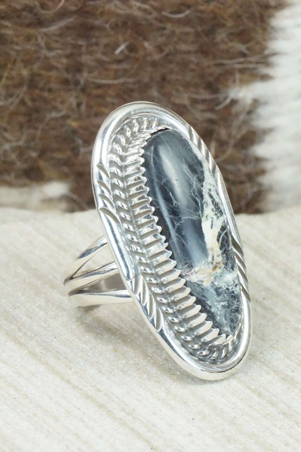 White Buffalo & Sterling Silver Ring - Alvin Joe - Size 6