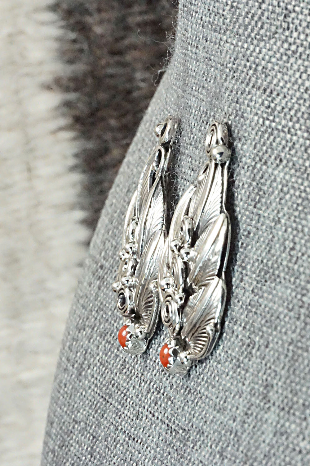 Coral & Sterling Silver Earrings - Darrell Morgan