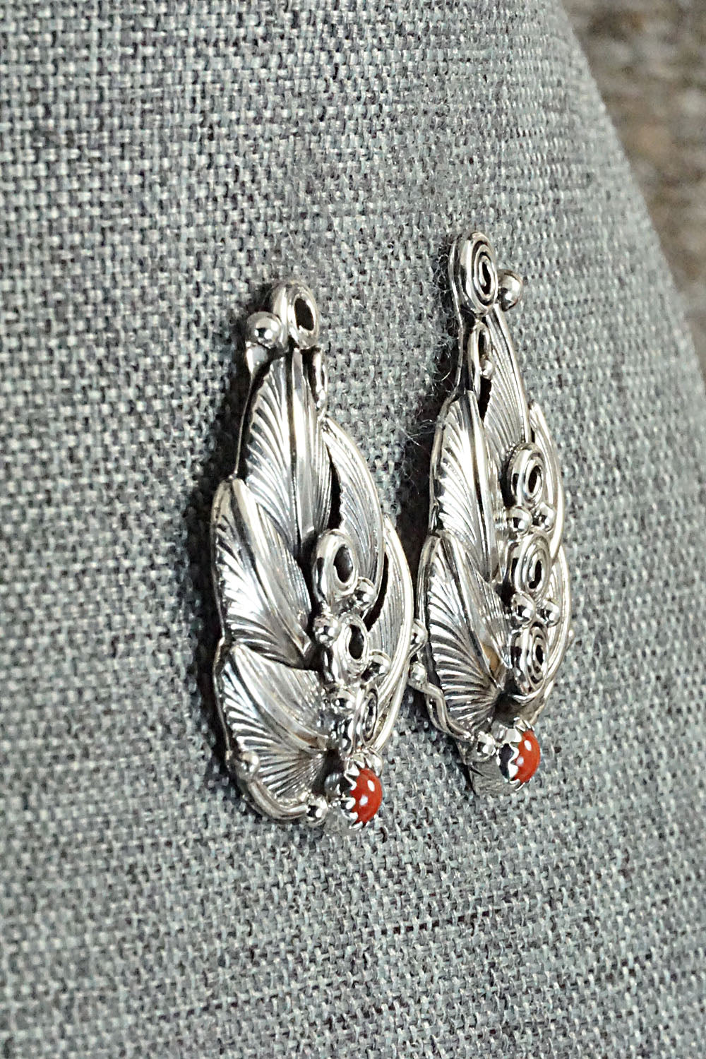Coral & Sterling Silver Earrings - Darrell Morgan