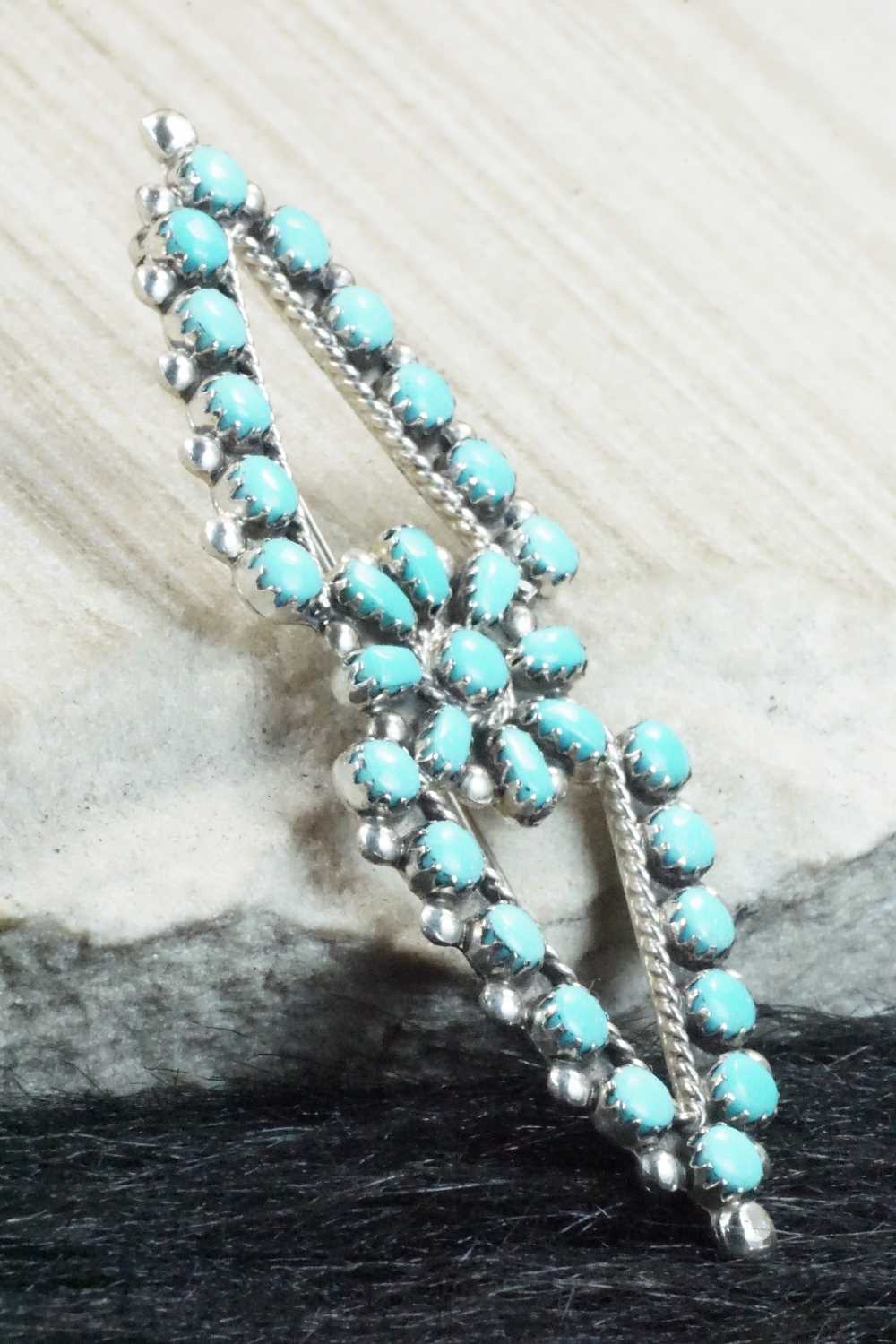 Turquoise & Sterling Silver Pin - E Gchachu
