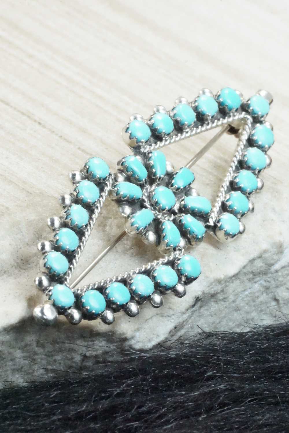 Turquoise & Sterling Silver Pin - E Gchachu
