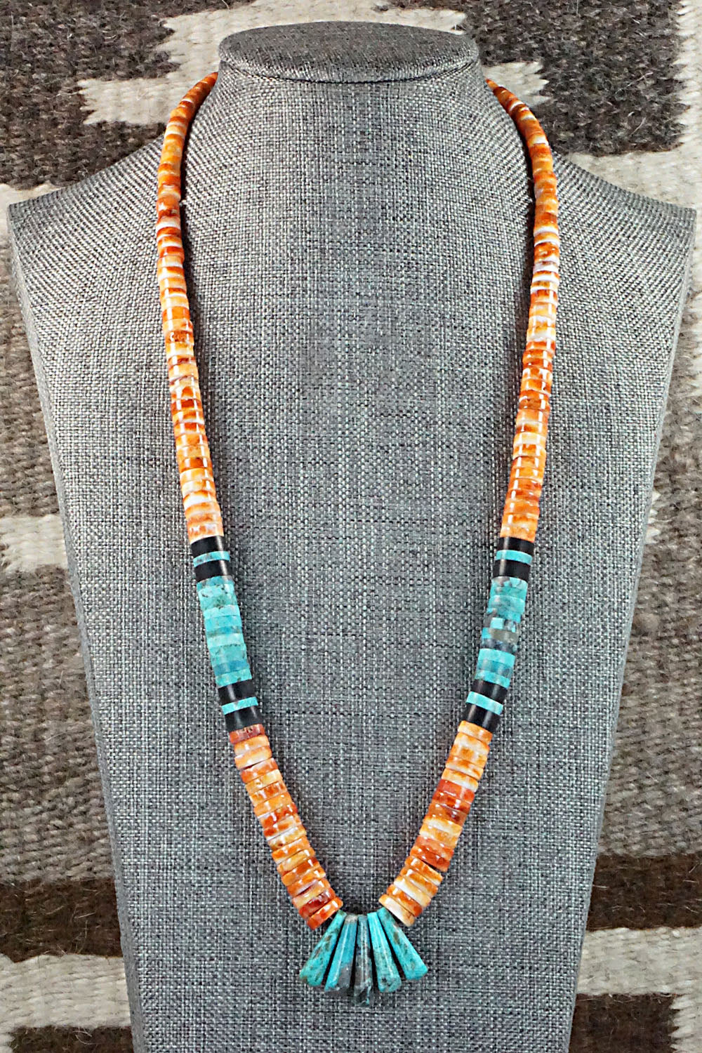 Turquoise & Spiny Oyster Necklace - Lupe Lovato
