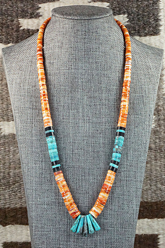 Turquoise & Spiny Oyster Necklace - Lupe Lovato