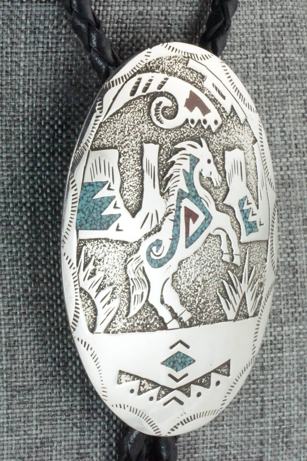 Turquoise, Coral & Sterling Silver Bolo Tie - Raymond Begay