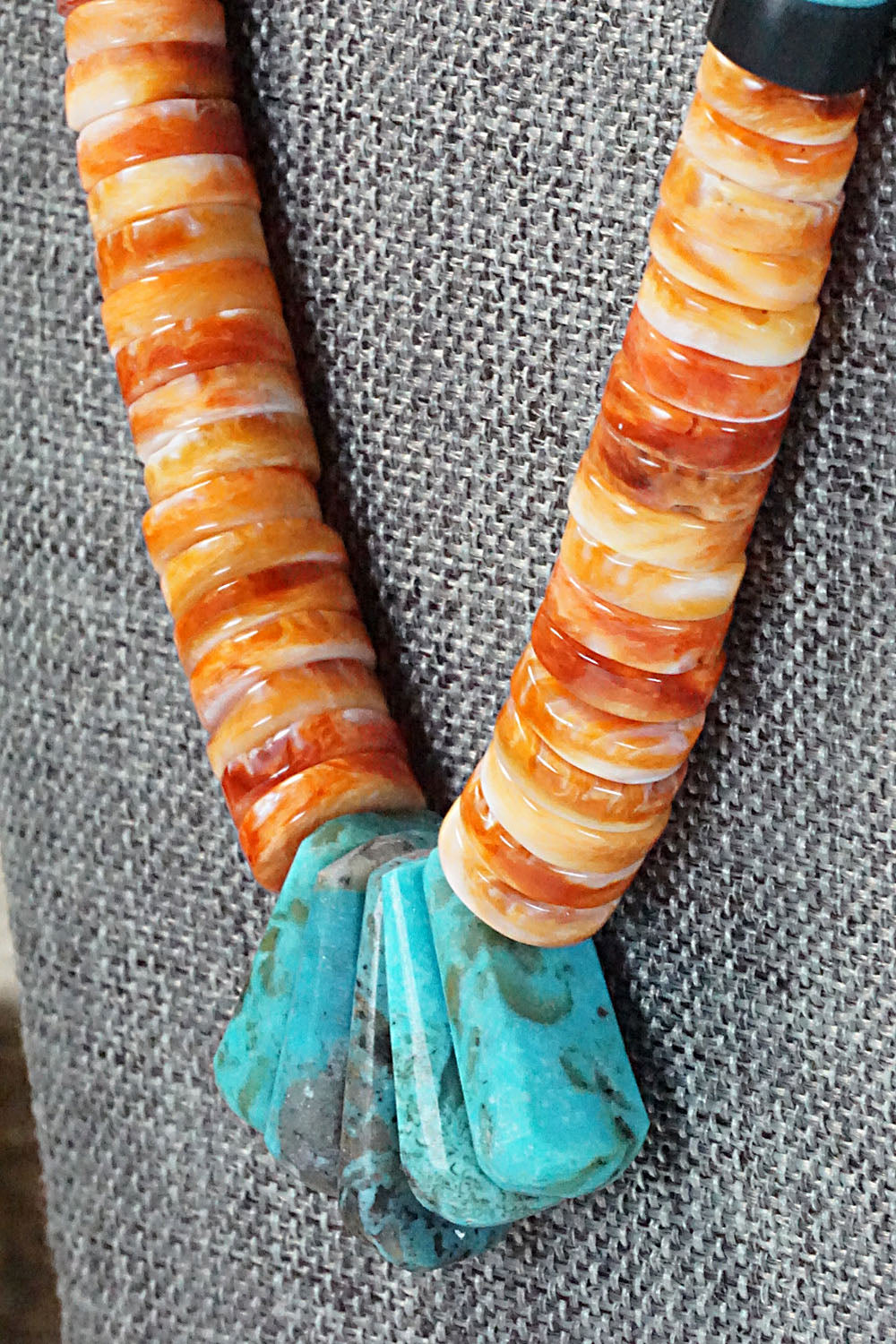 Turquoise & Spiny Oyster Necklace - Lupe Lovato