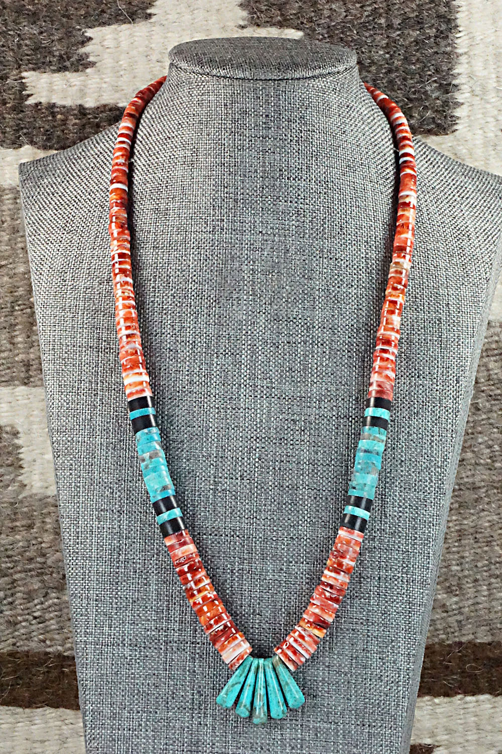 Turquoise & Spiny Oyster Necklace - Lupe Lovato