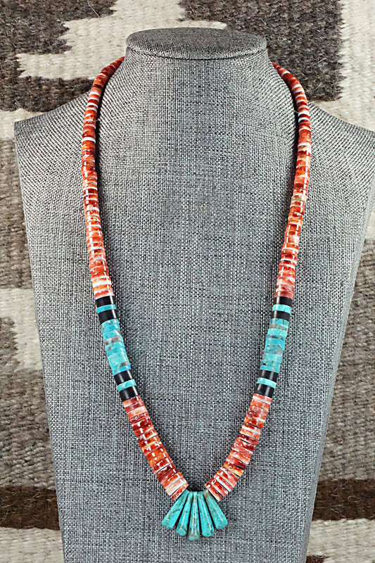 Turquoise & Spiny Oyster Necklace - Lupe Lovato