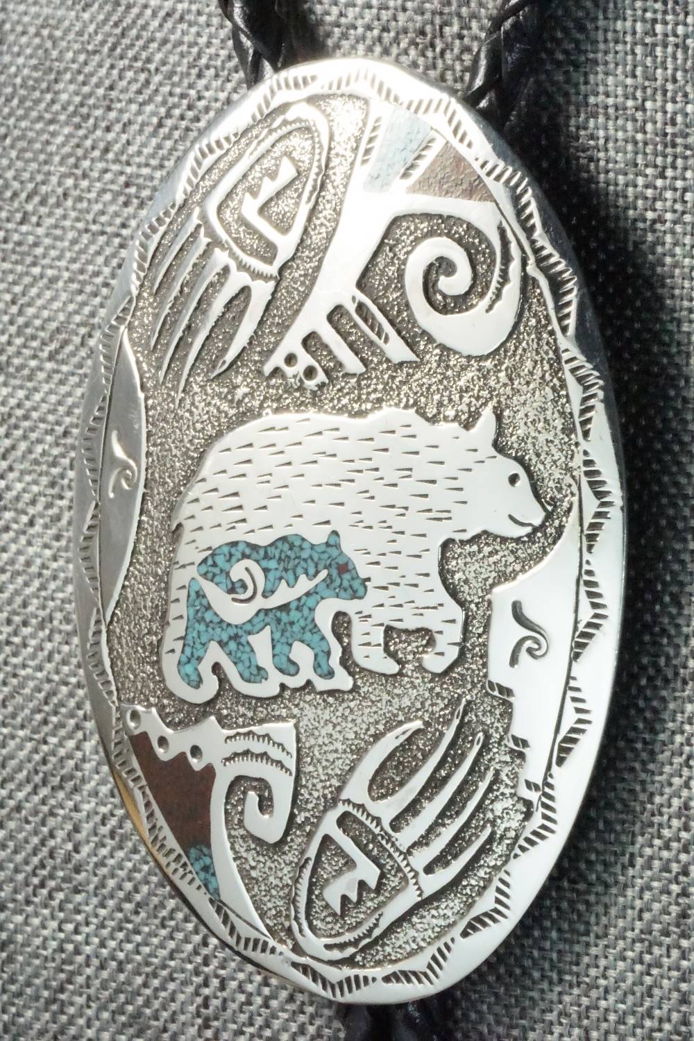Turquoise, Coral & Sterling Silver Bolo Tie - Raymond Begay