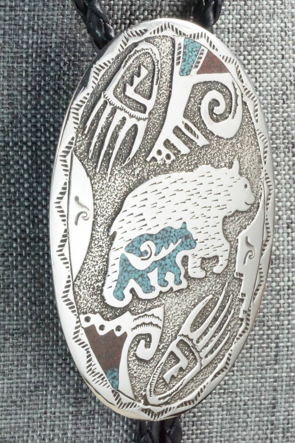 Turquoise, Coral & Sterling Silver Bolo Tie - Raymond Begay