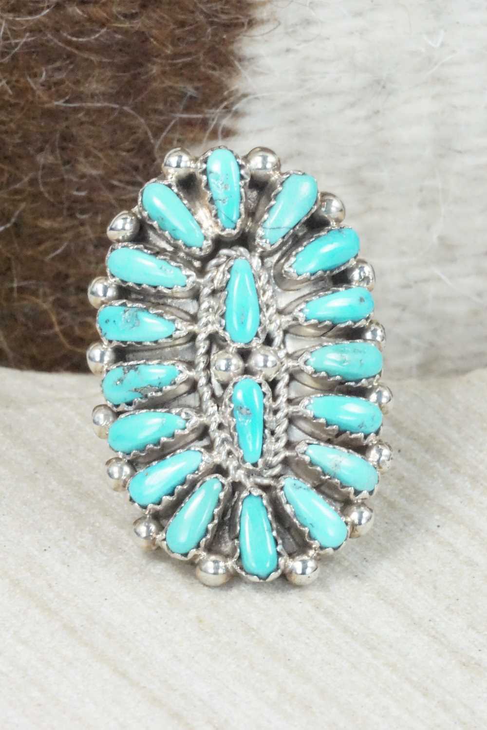 Turquoise and Sterling Silver Ring - Justina Wilson - Size 6.75