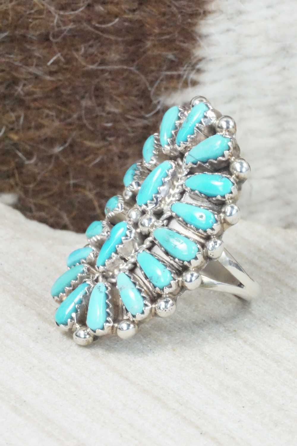 Turquoise and Sterling Silver Ring - Justina Wilson - Size 6.75