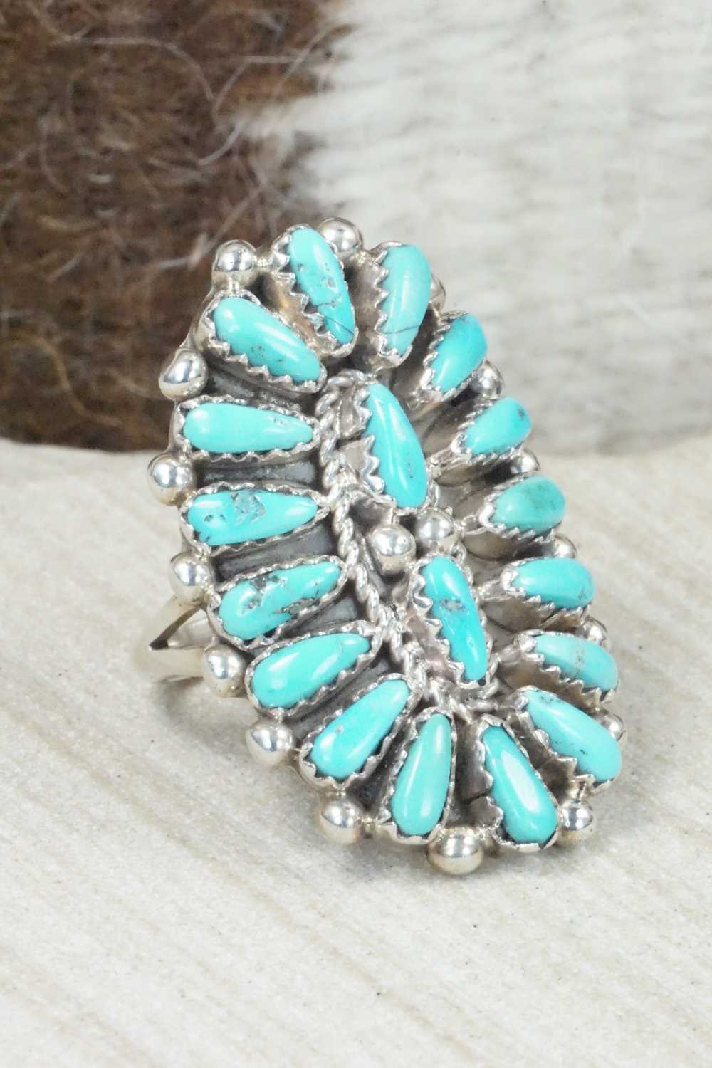 Turquoise and Sterling Silver Ring - Justina Wilson - Size 6.75