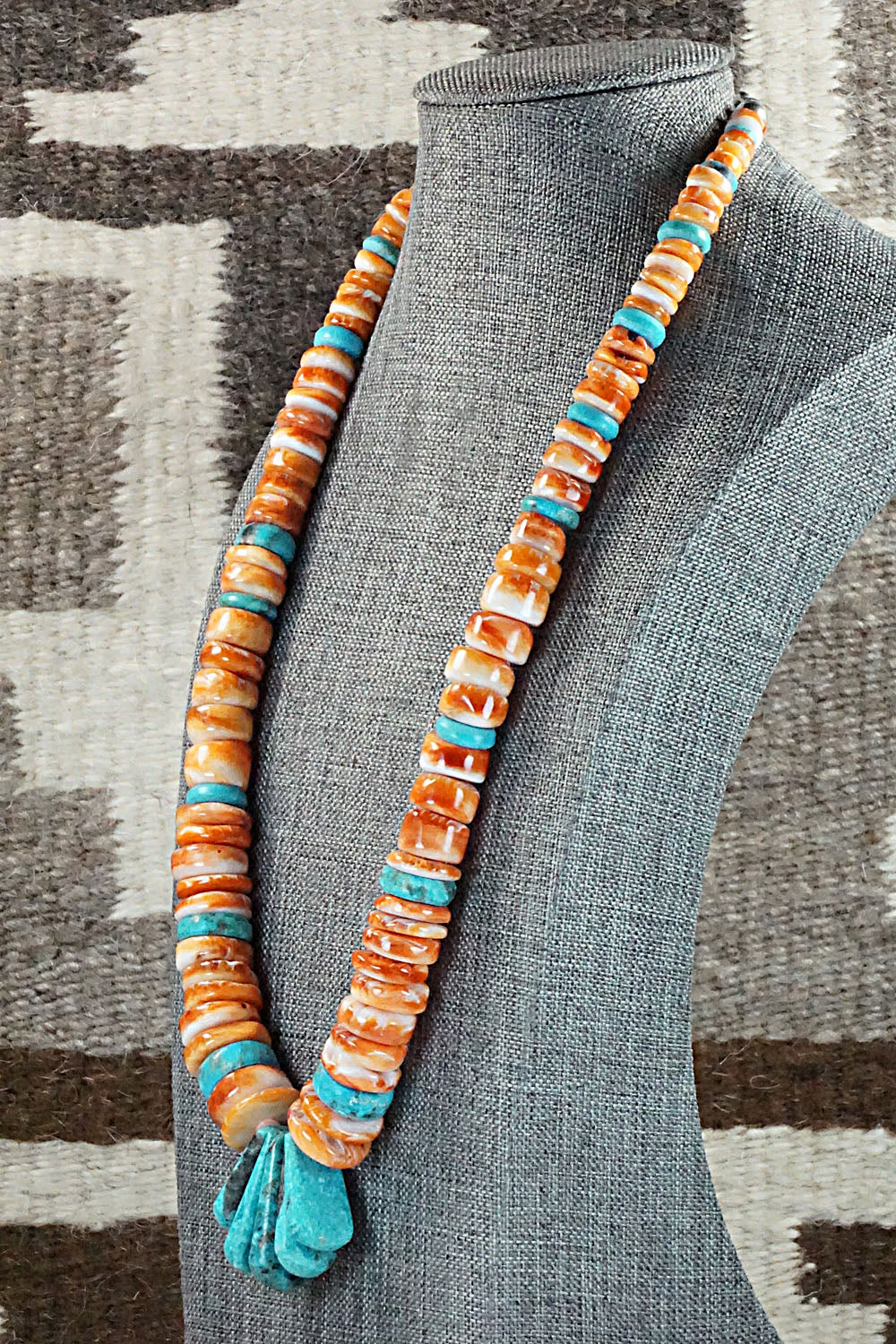 Turquoise, Spiny Oyster and Sterling Silver Necklace - Lupe Lovato