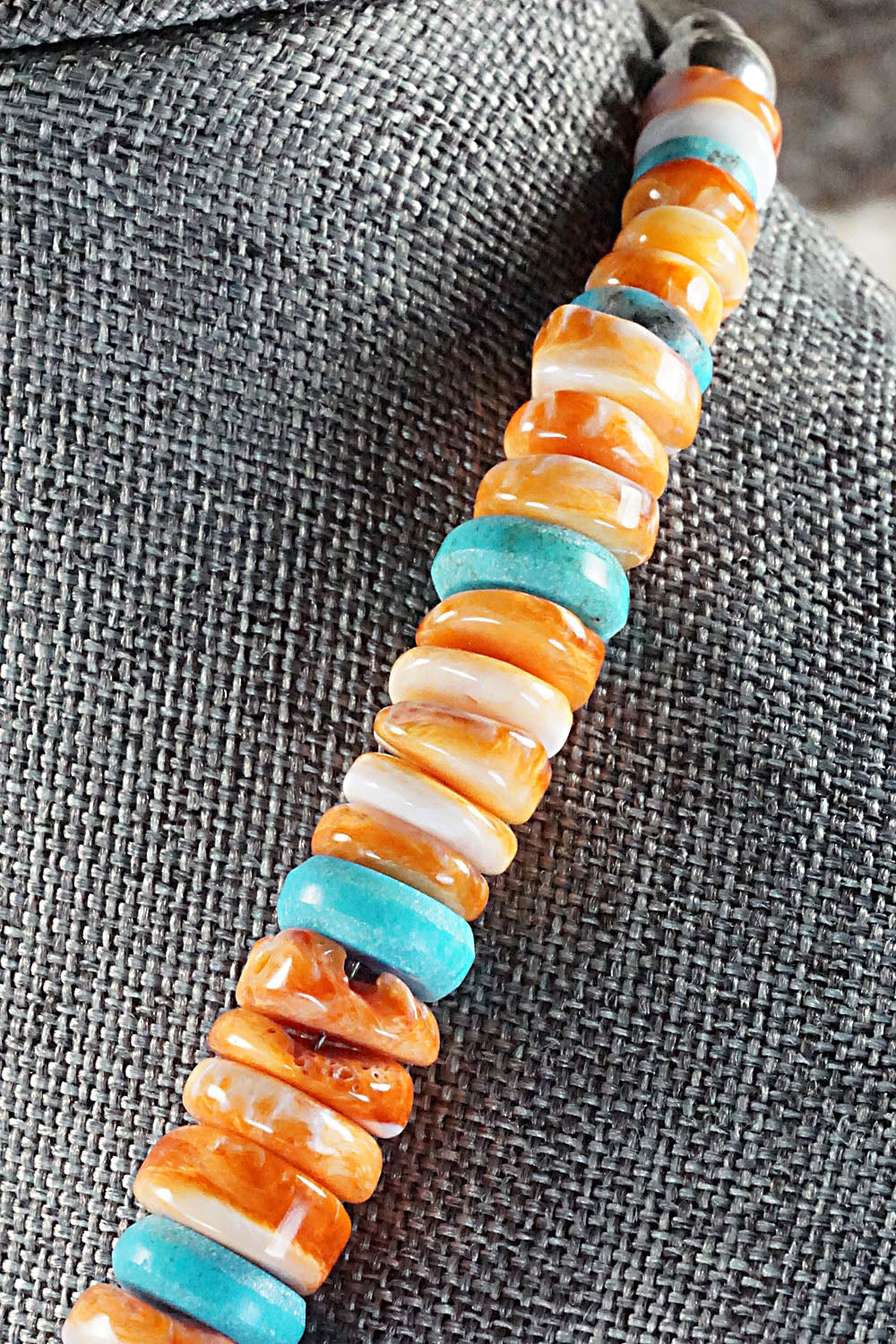 Turquoise, Spiny Oyster and Sterling Silver Necklace - Lupe Lovato