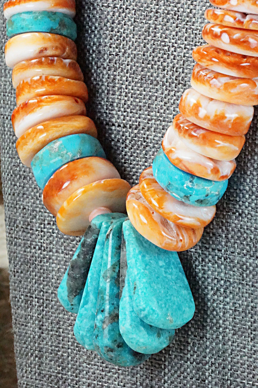 Turquoise, Spiny Oyster and Sterling Silver Necklace - Lupe Lovato