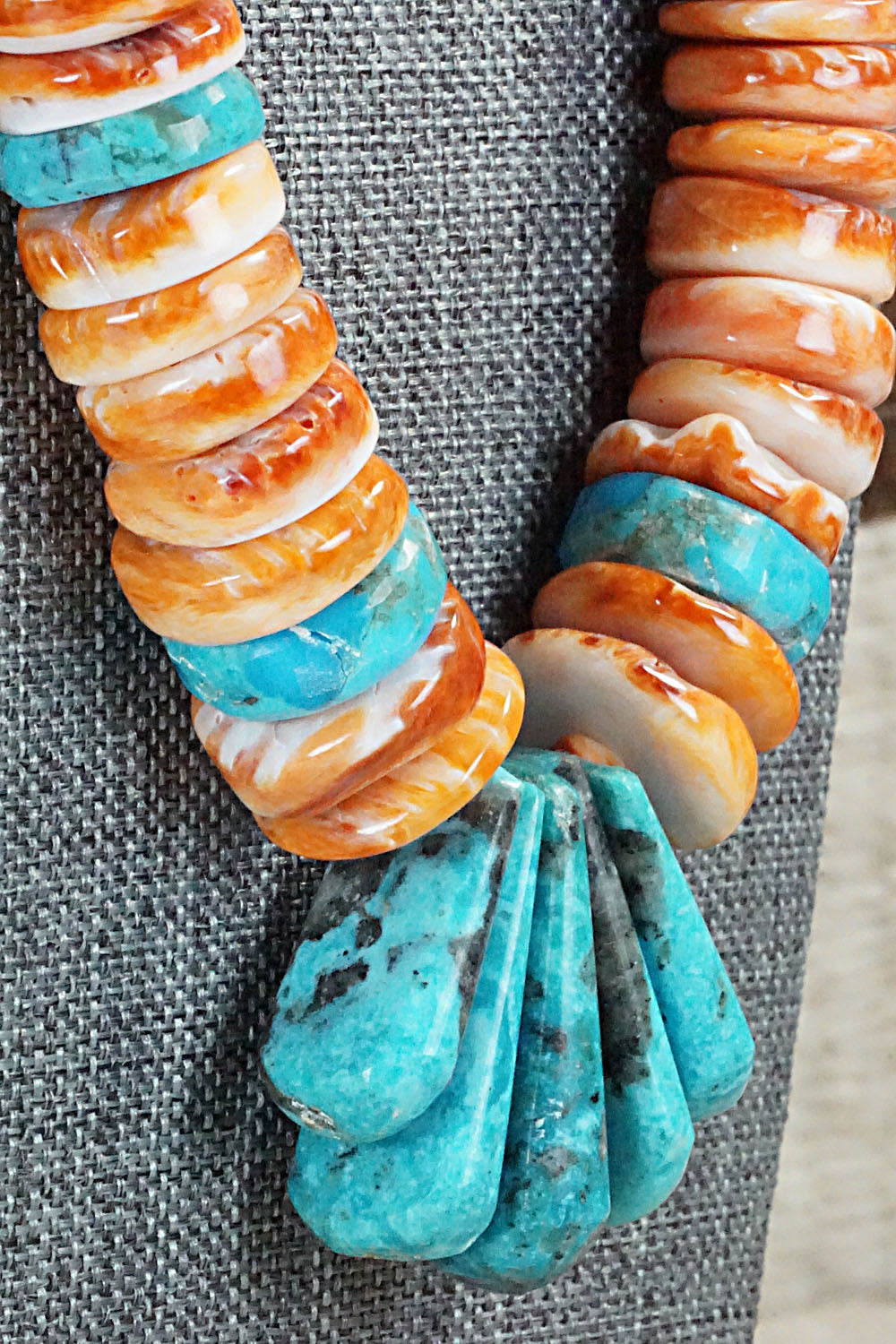 Turquoise, Spiny Oyster and Sterling Silver Necklace - Lupe Lovato