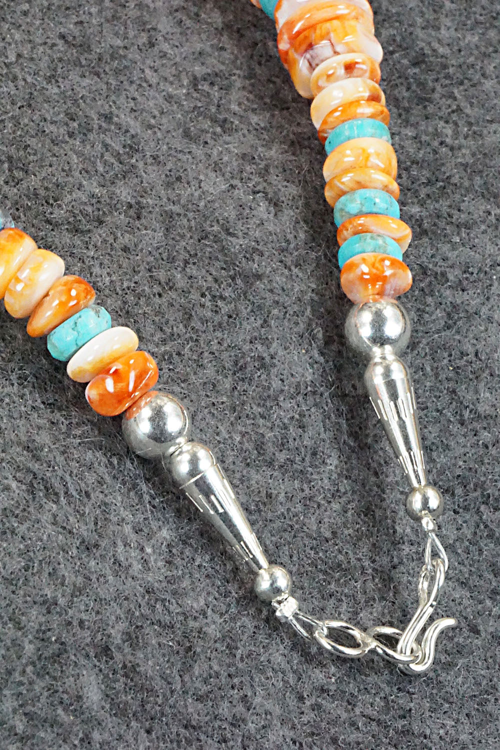 Turquoise, Spiny Oyster and Sterling Silver Necklace - Lupe Lovato