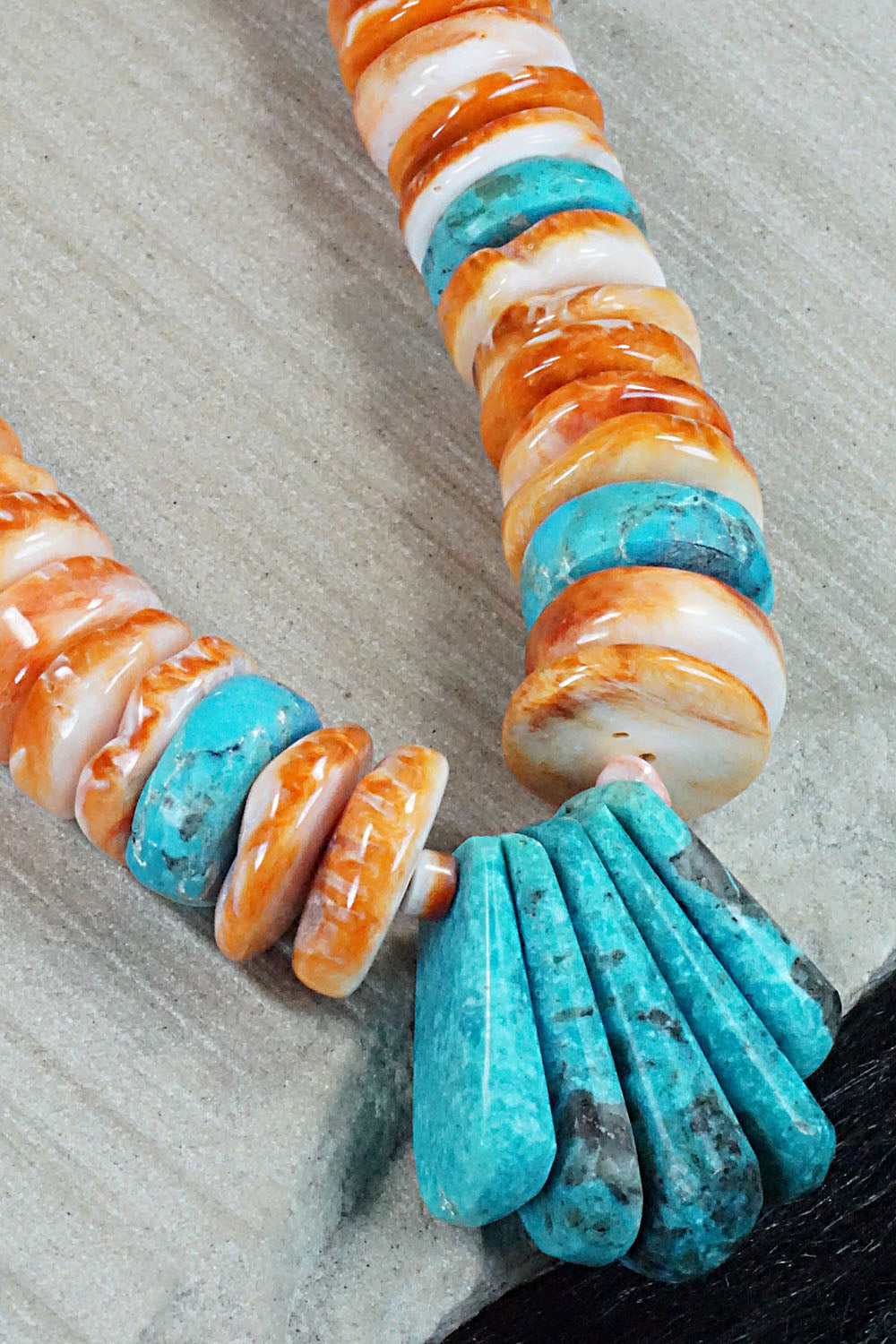 Turquoise, Spiny Oyster and Sterling Silver Necklace - Lupe Lovato