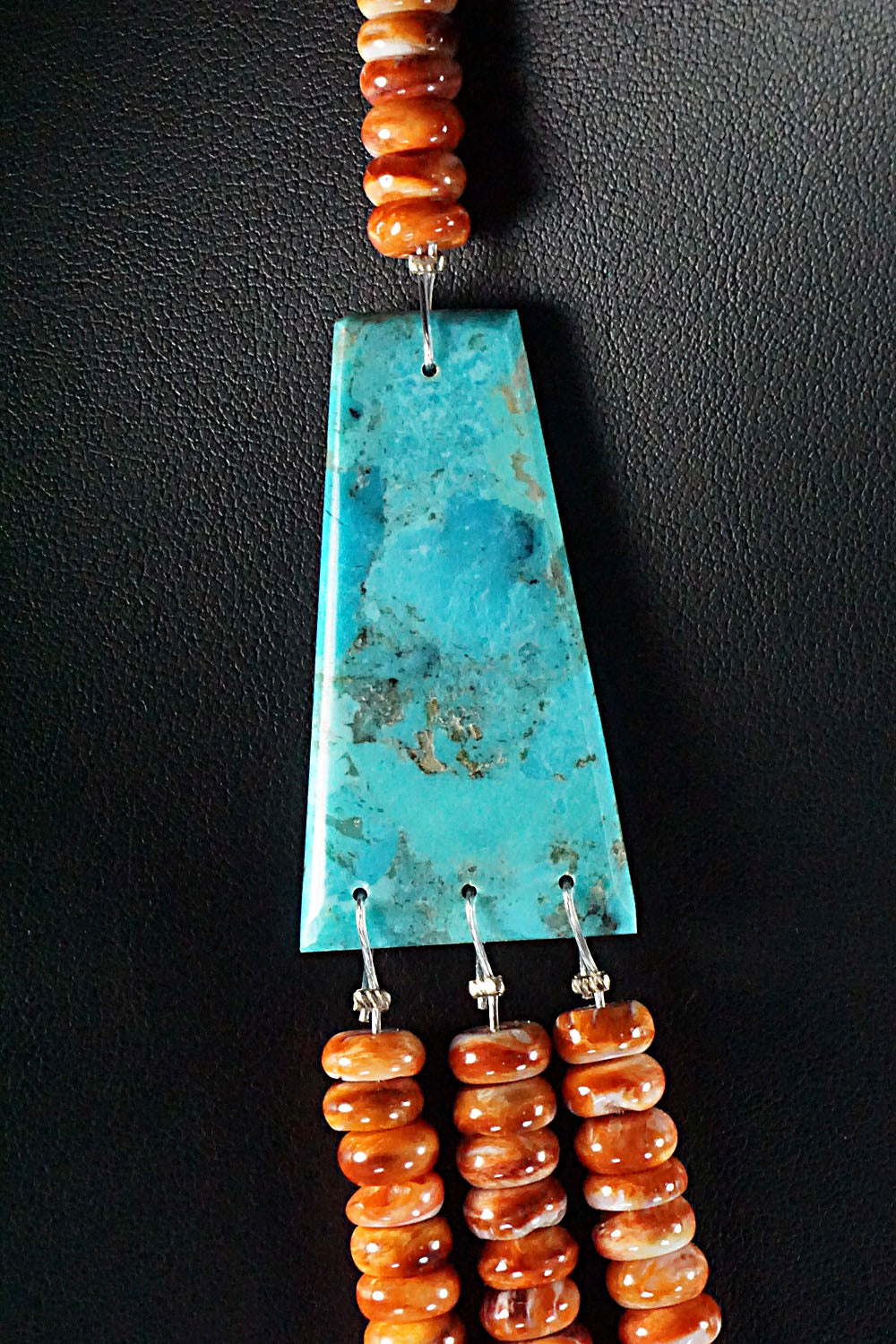 Turquoise, Spiny Oyster and Sterling Silver Necklace - Lupe Lovato