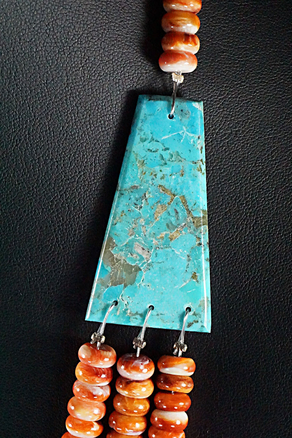 Turquoise, Spiny Oyster and Sterling Silver Necklace - Lupe Lovato