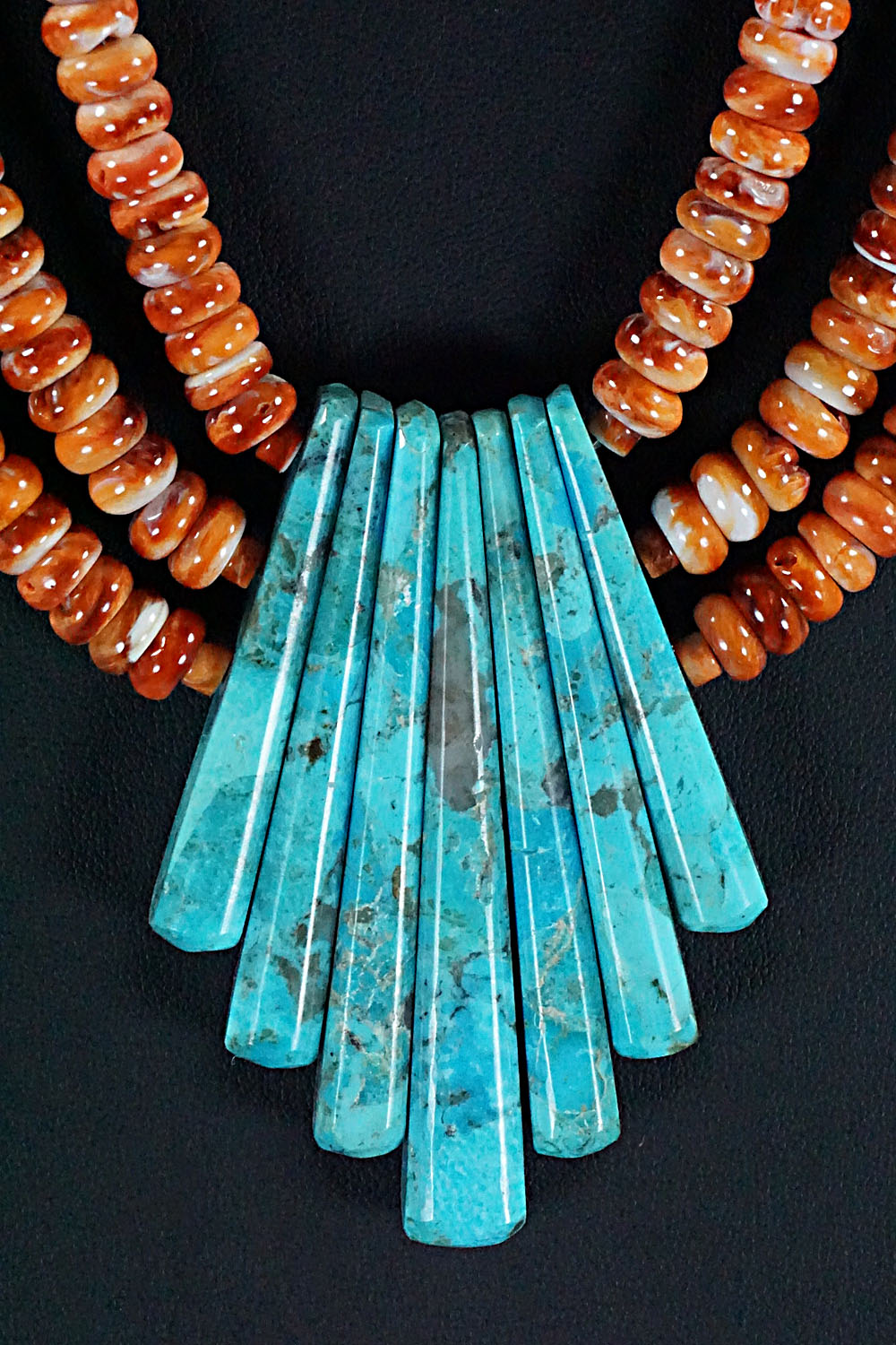 Turquoise, Spiny Oyster and Sterling Silver Necklace - Lupe Lovato