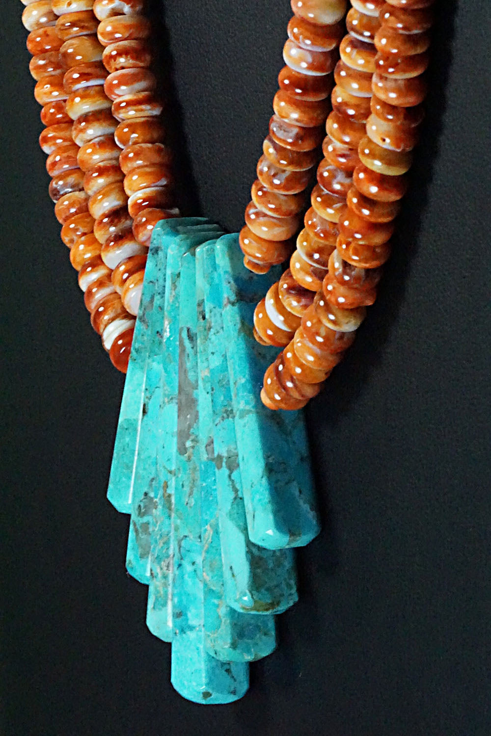 Turquoise, Spiny Oyster and Sterling Silver Necklace - Lupe Lovato
