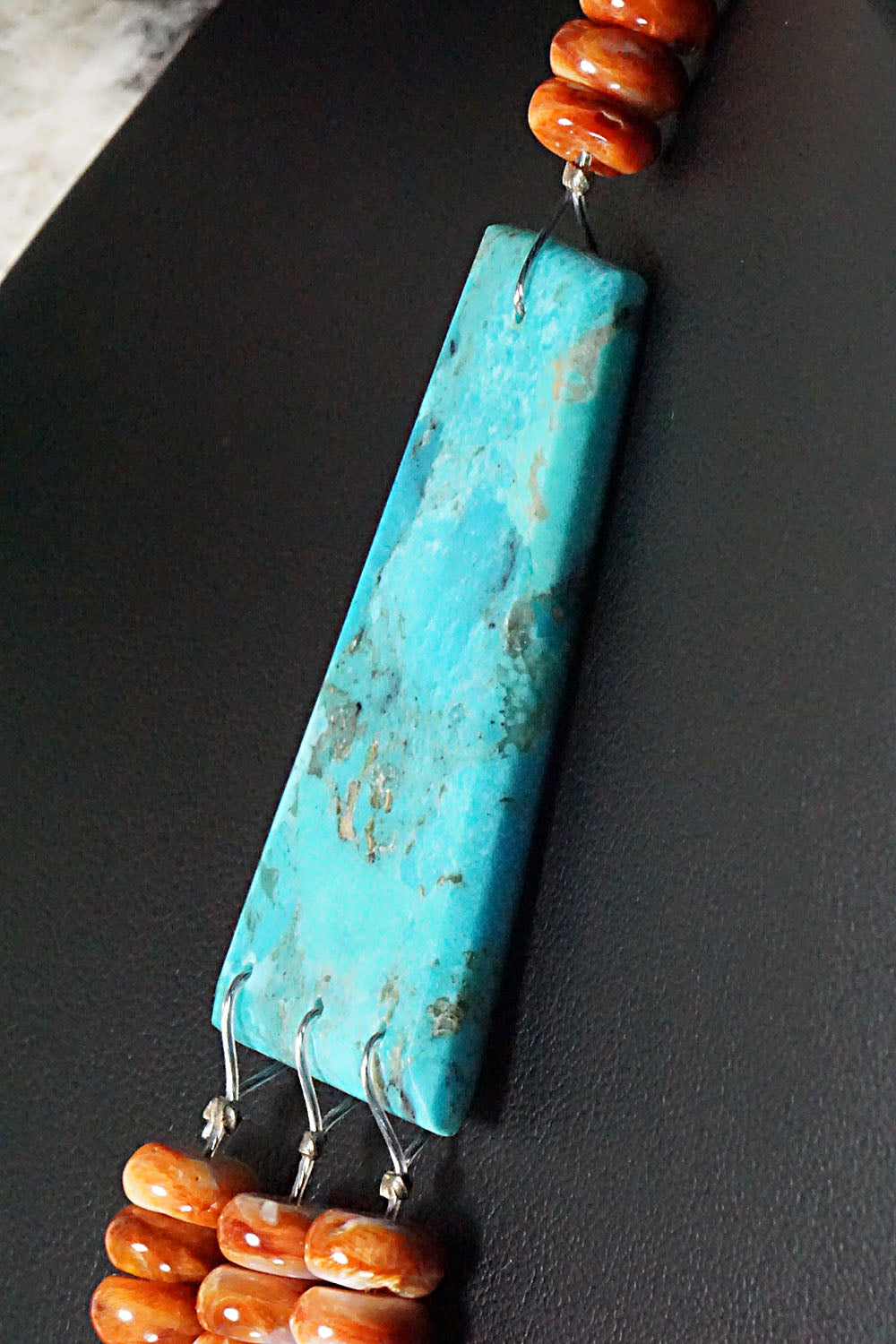 Turquoise, Spiny Oyster and Sterling Silver Necklace - Lupe Lovato