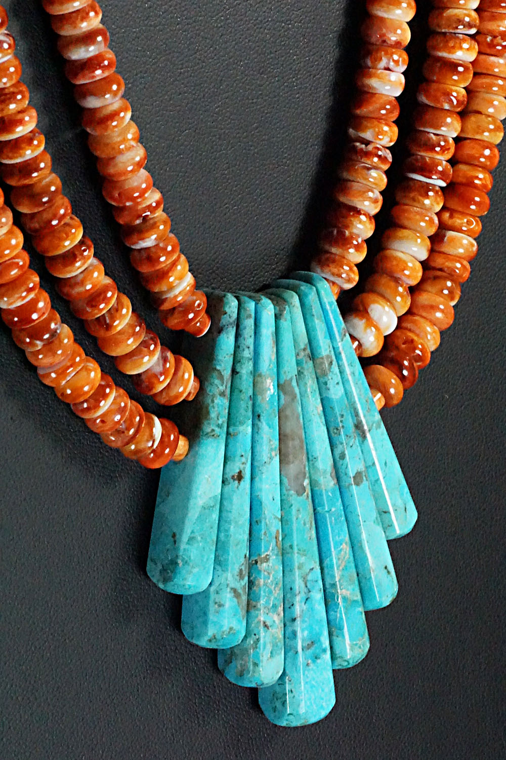 Turquoise, Spiny Oyster and Sterling Silver Necklace - Lupe Lovato