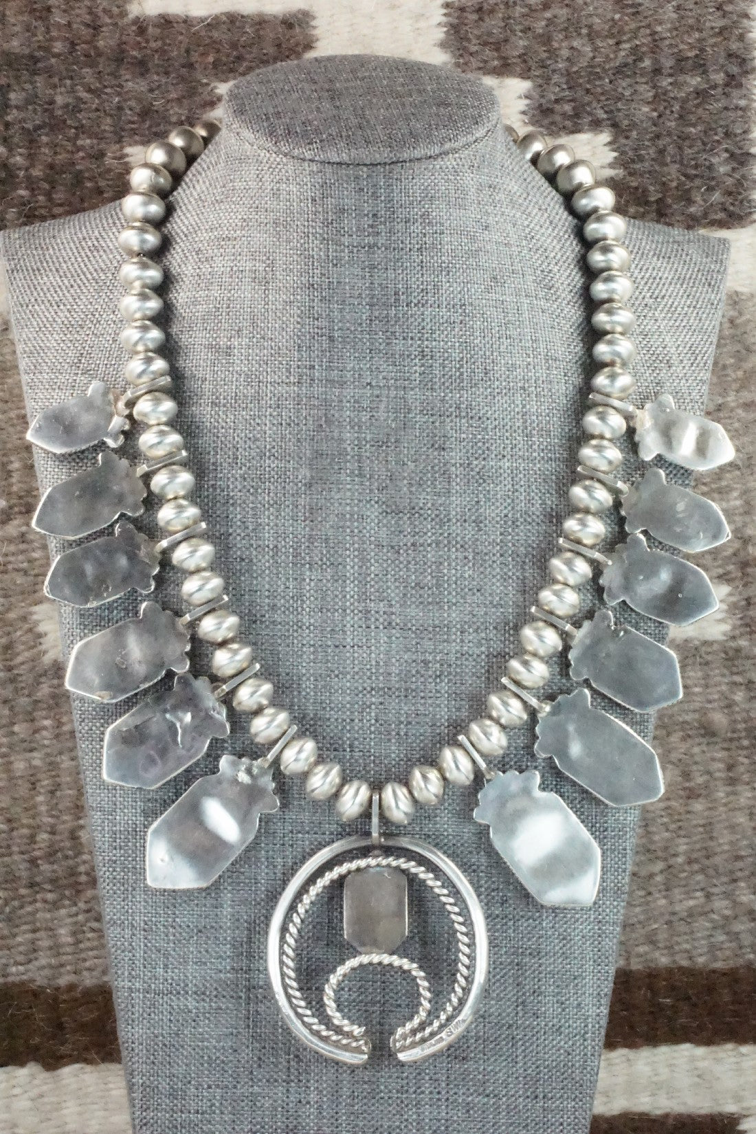 Spiny Oyster & Sterling Silver Squash Blossom Necklace and Earrings - Selina Warner