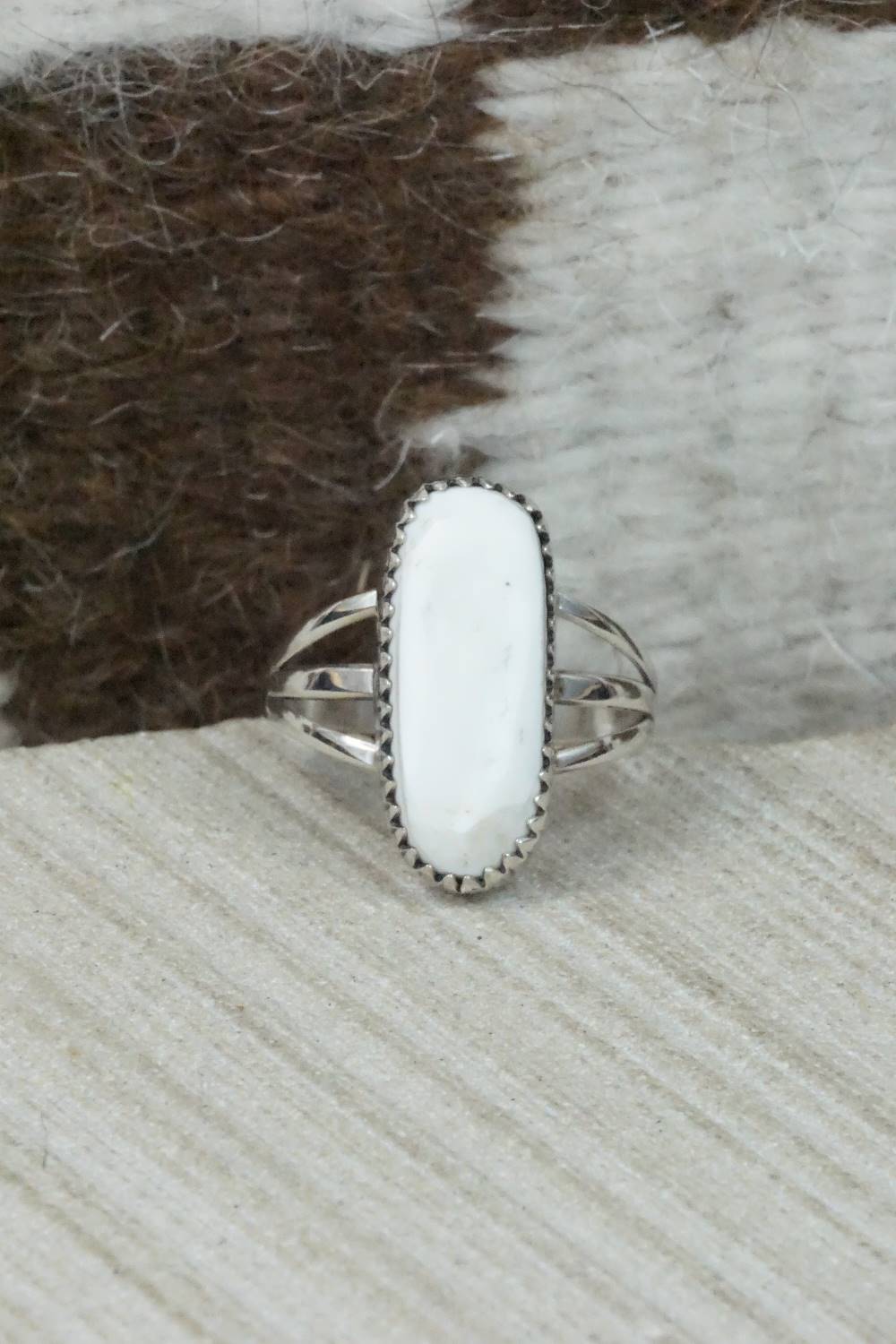 White Buffalo & Sterling Silver Ring - Navajo - Size 8
