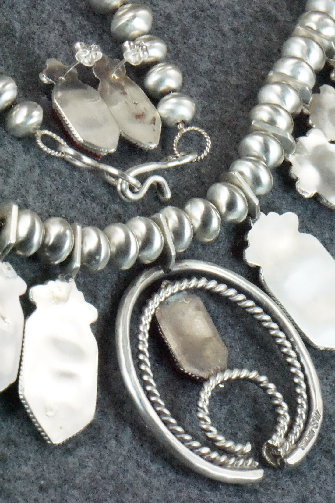 Spiny Oyster & Sterling Silver Squash Blossom Necklace and Earrings - Selina Warner