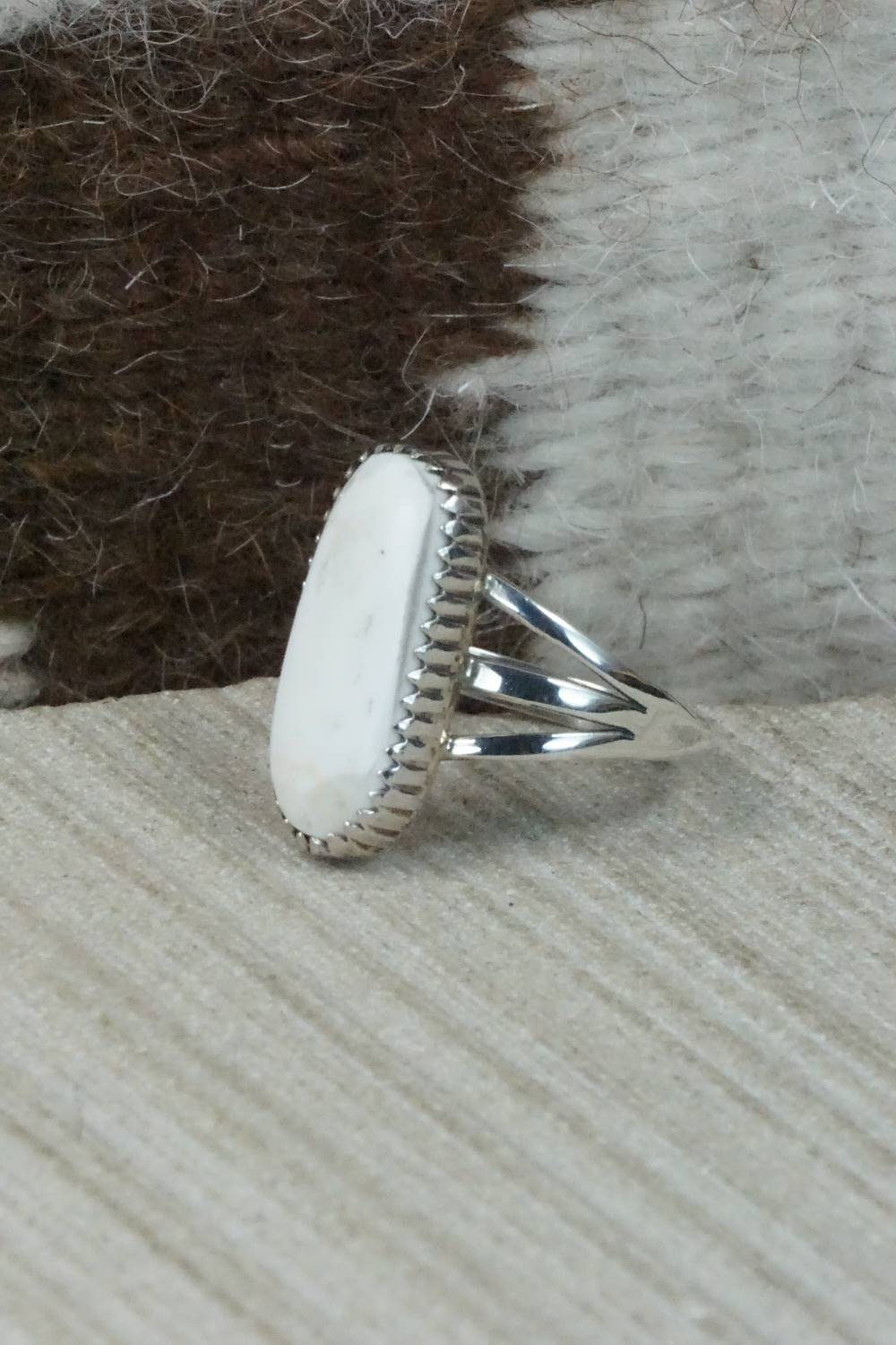 White Buffalo & Sterling Silver Ring - Navajo - Size 8
