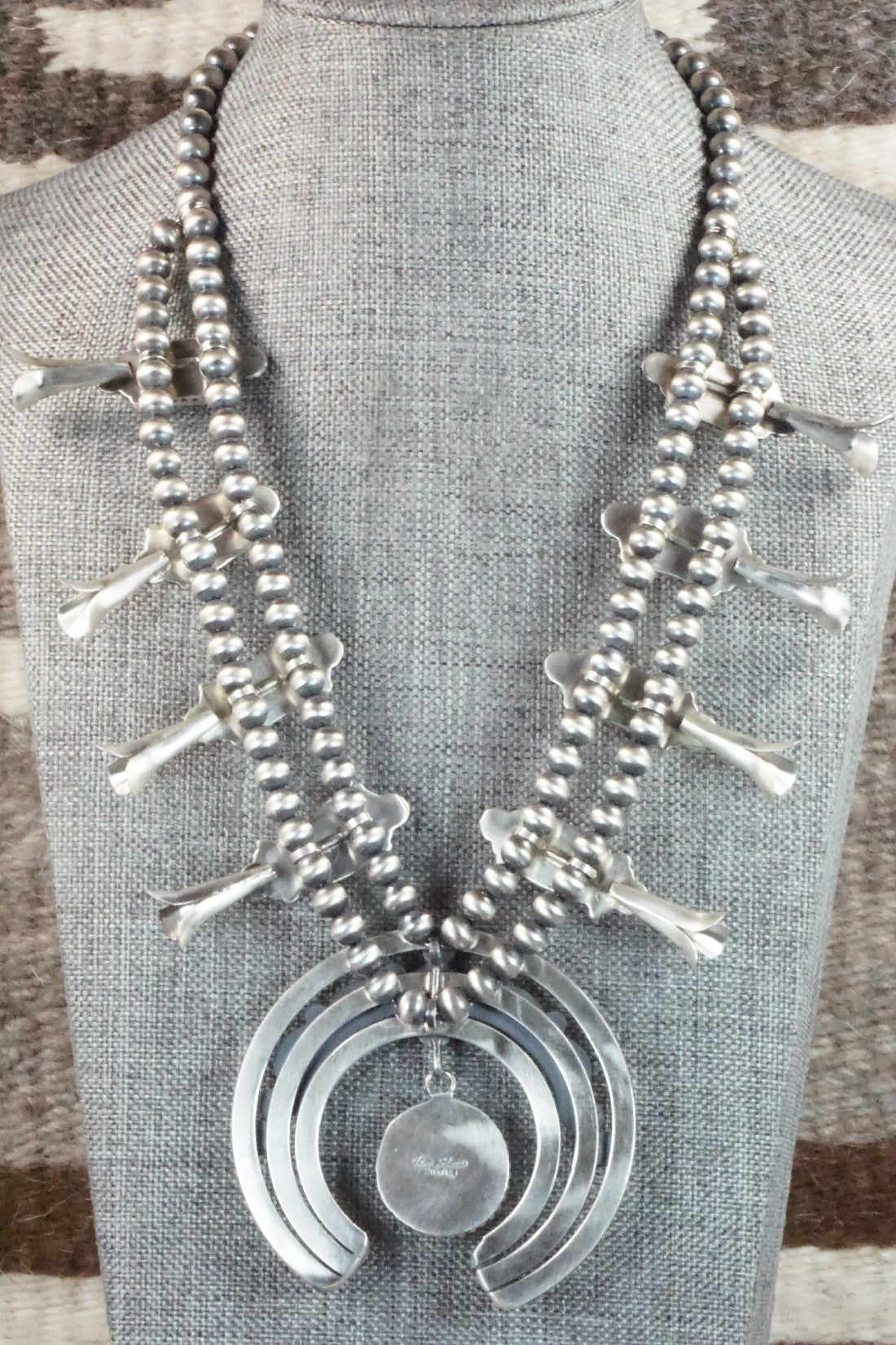 Turquoise, Coral & Sterling Silver Squash Blossom Necklace and Earrings - Tom Lewis