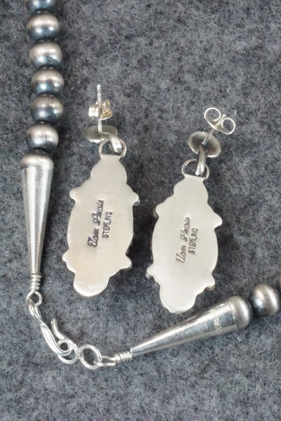 Turquoise, Coral & Sterling Silver Squash Blossom Necklace and Earrings - Tom Lewis