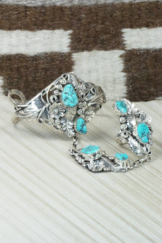 Turquoise & Sterling Silver Princess Bracelet & Ring - Harry B Yazzie