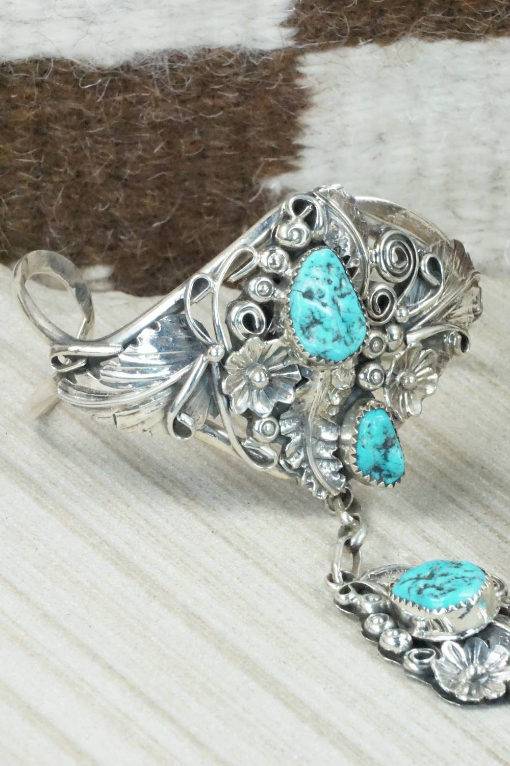 Turquoise & Sterling Silver Princess Bracelet & Ring - Harry B Yazzie