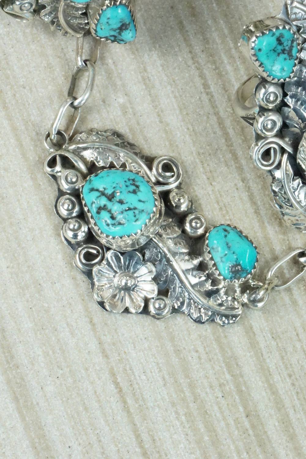 Turquoise & Sterling Silver Princess Bracelet & Ring - Harry B Yazzie