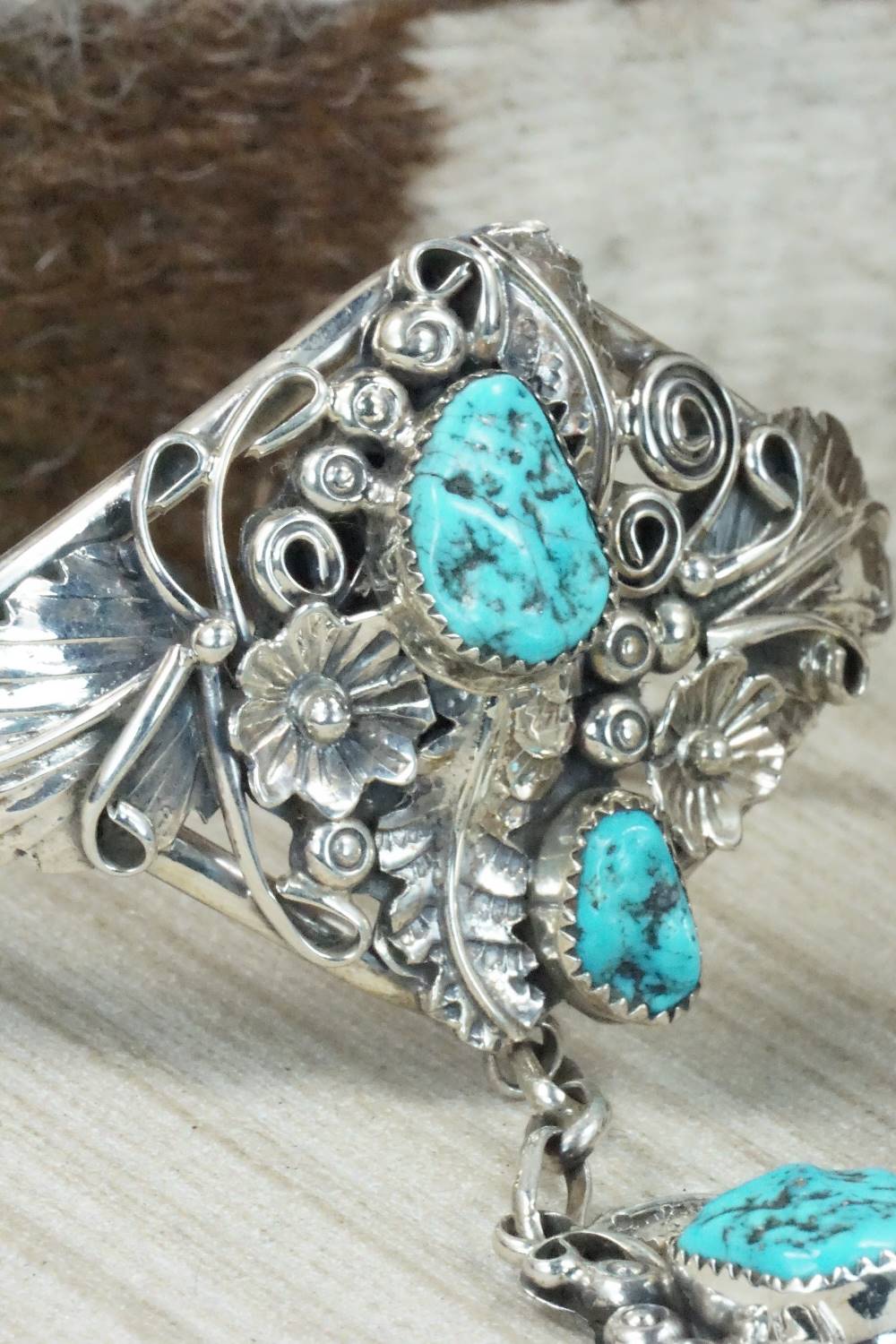 Turquoise & Sterling Silver Princess Bracelet & Ring - Harry B Yazzie