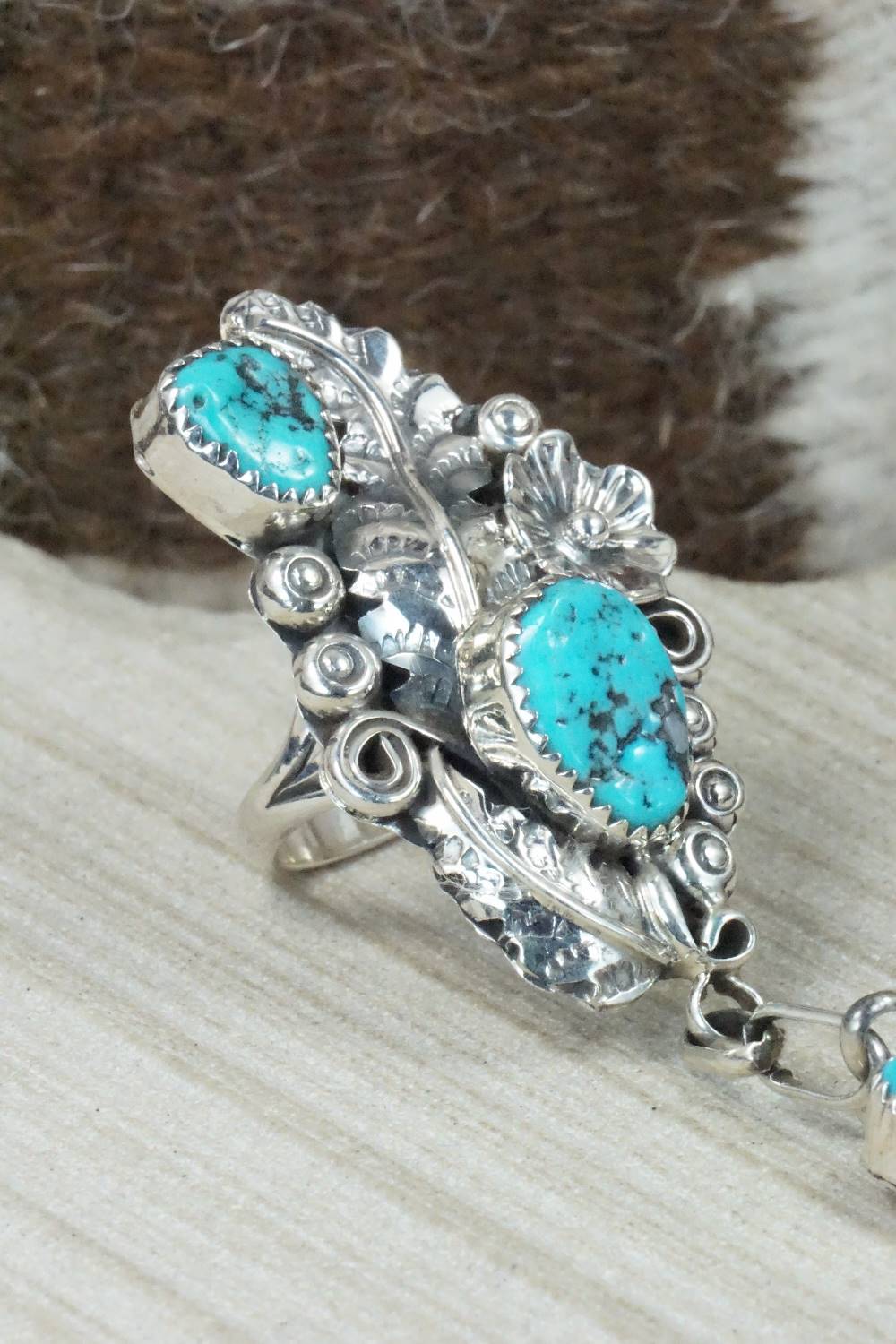 Turquoise & Sterling Silver Princess Bracelet & Ring - Harry B Yazzie