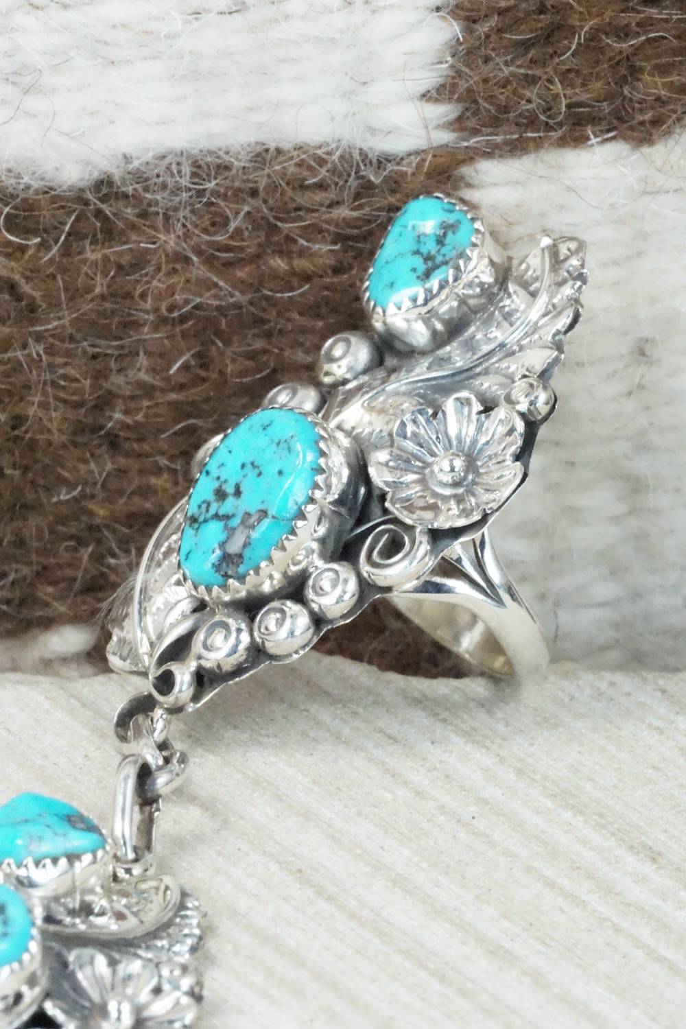 Turquoise & Sterling Silver Princess Bracelet & Ring - Harry B Yazzie